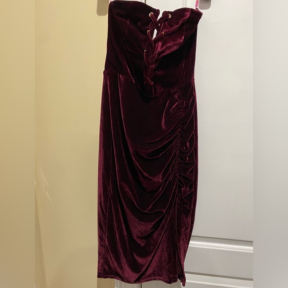 Fashion Nova Fly Me To The Moon- Burgundy Strapless Dress Women's Medium - Picture 2 of 7